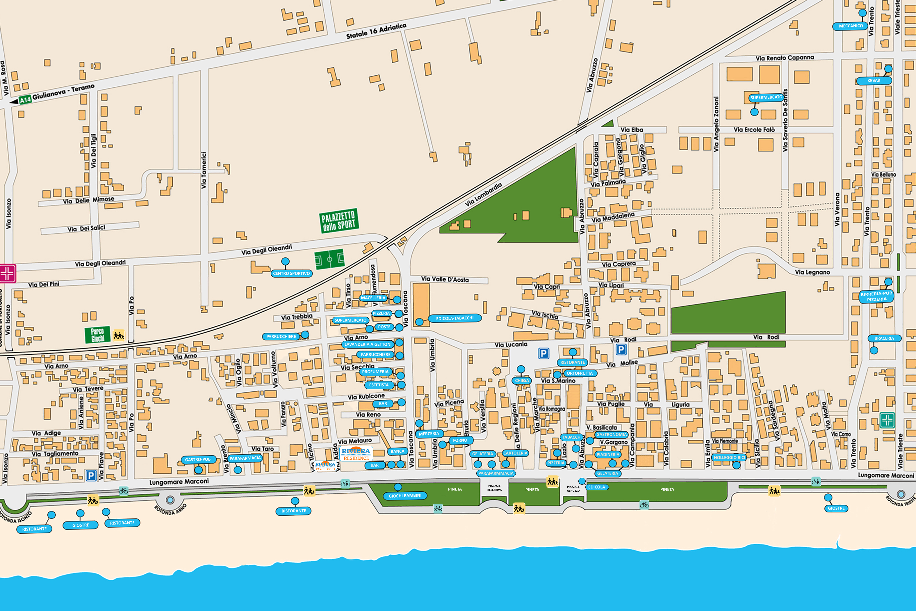 Mappa Servizi Alba Adriatica - Vacanze Appartamenti Riviera Residence mare Abruzzo